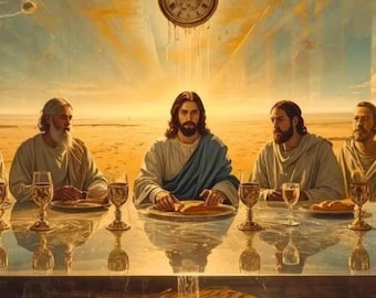 The Last Supper Religious Wall Art: Panoramic Surrealist Printable Christian Artwork for Entryway, Modern Housewarming Gift Digital Download