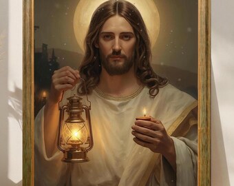 Jesus Painting Catholic Digital Wall Art: Realistic Printable Christian Artwork Entryway Decor, Religious Housewarming Wall Art Gift