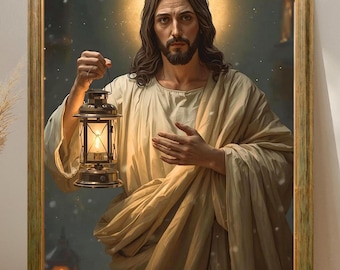 Cuadro de Jesús, arte mural cristiano, estilo renacentista, obra de arte cristiana imprimible, regalo religioso para inauguración de casa, descarga digital.