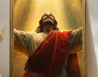 Jesus Painting Catholic Wall Art, Christ Looking Up To Heaven Christian Artwork Living Room Decor, Housewarming Gift, Digital Download