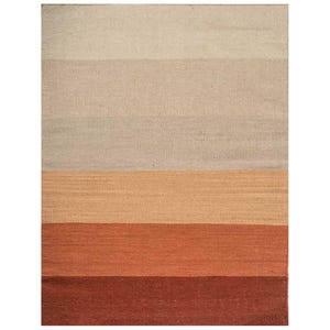 Woven Rug Natural Material, Navajo Red Wool Area Rug, Handwoven Flatweave, Modern Striped Rug, Beige & Brown, Custom Size Available
