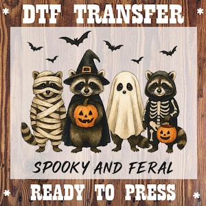 Spooky Halloween Raccoon DTF Print - Feral Ghost Heat Transfer