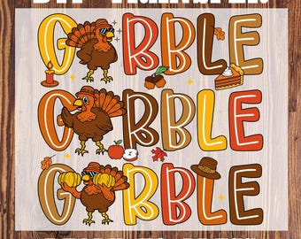 Thanksgiving Turkey Gobble DTF Heat Transfer, Ready to Press