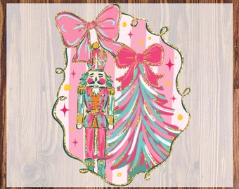 Coquette Nutcracker Christmas Bow DTF Transfer: Colorful Xmas Tree Design Ready To Press