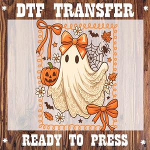Lace Ghost Heat Transfer, Retro Halloween Boo DTF, Girly Fall Design