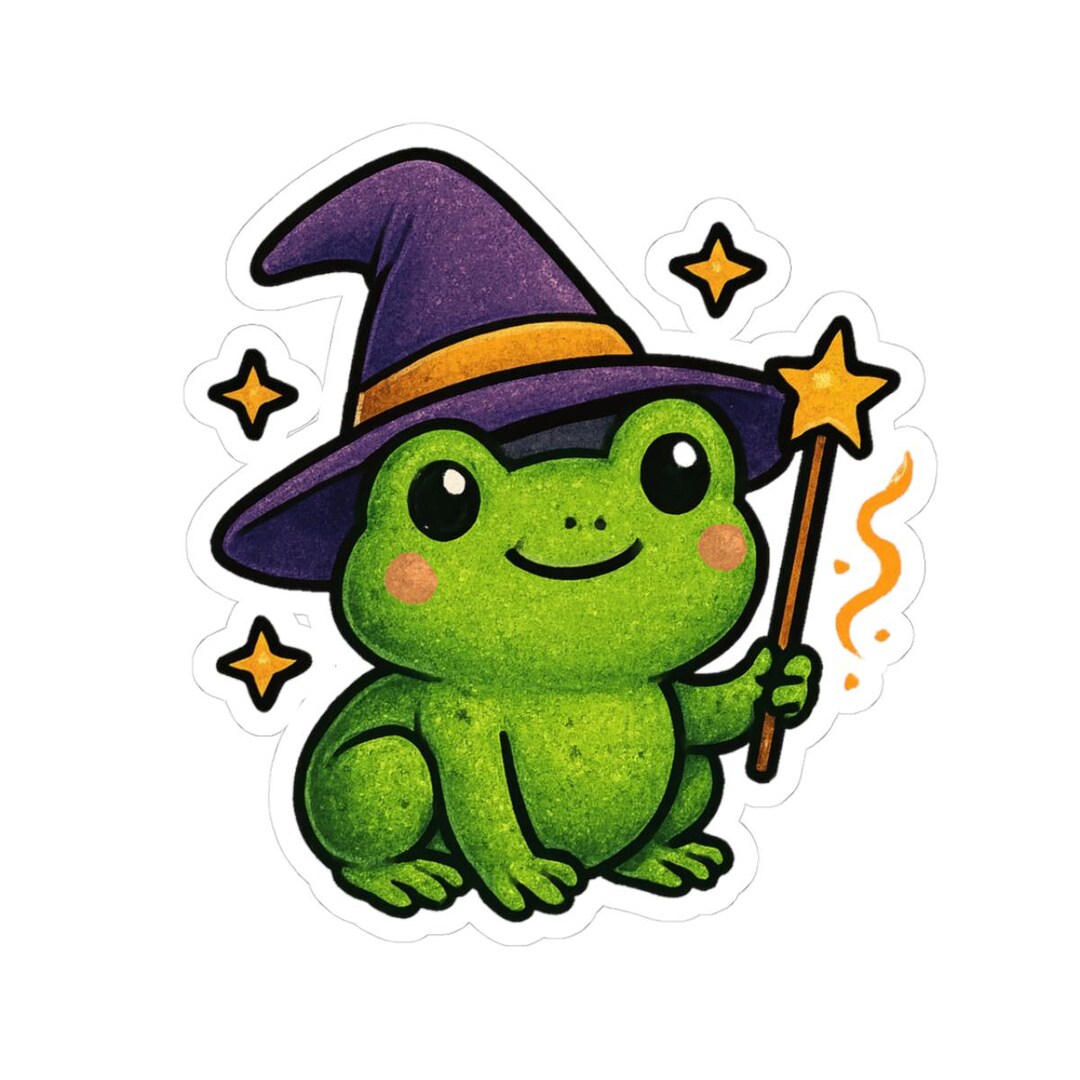 Cute Frog Wizard Sticker - Kawaii Froggy Magic Sticker - Vinyl Kiss Cut ...