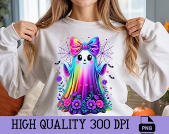 Iridescent Ghost PNG: Rainbow Halloween Clipart (Digital Download