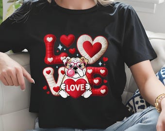 Valentins-Bulldogge (PNG), Niedliches Bulldoggen-Valentinsdesign, Liebeshund (SVG), Valentinswelpen-Grafik, Cricut-Schnittdatei, Sublimations-PNG, Digitaler Download