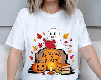 Read in Peace Ghost SVG | Cute Halloween Reading PNG | Book Lover Ghost Clipart | Spooky Librarian Teacher Fall Design | Digital Download