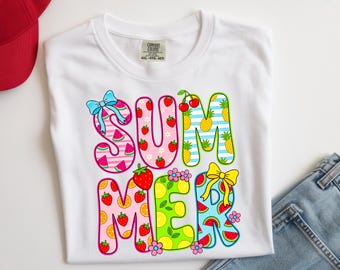 PNG de verano / Lindo diseño de sublimación de verano / Letras de frutas de sandía, fresa y limón en PNG / Diseño de camiseta para vacaciones de verano, descarga instantánea