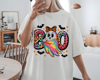 Rainbow Leopard BOO Ghost svg png eps pdf dxf | Cute Colorful Halloween Ghost Digital Design | Spooky Fun Clipart for Cricut & Silhouette