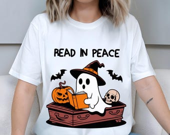Read in Peace Ghost SVG | Cute Halloween Reading PNG | Book Lover Ghost Clipart | Spooky Librarian Teacher Fall Design | Digital Download