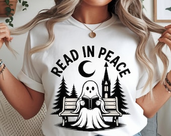 Read in Peace Ghost SVG | Cute Halloween Reading PNG | Book Lover Ghost Clipart | Spooky Librarian Teacher Fall Design | Digital Download