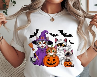 Halloween Cats svg png eps pdf dxf | Cute Witch Cat Pumpkin Mummy Trick or Treat Digital Design | Spooky Cat Clipart for Cricut & Silhouette
