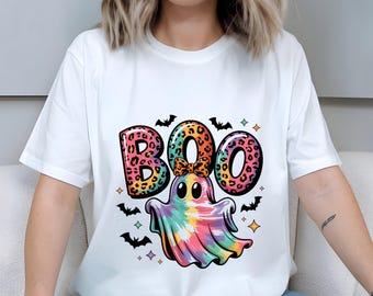 Rainbow Leopard BOO Ghost svg png eps pdf dxf | Cute Colorful Halloween Ghost Digital Design | Spooky Fun Clipart for Cricut & Silhouette
