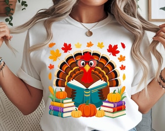 Turkey Reading Books Fall Season Thanksgiving Teacher Book SVG PNG  Cute Fall Book Lover Clipart | Autumn School Sublimation File for Cricut