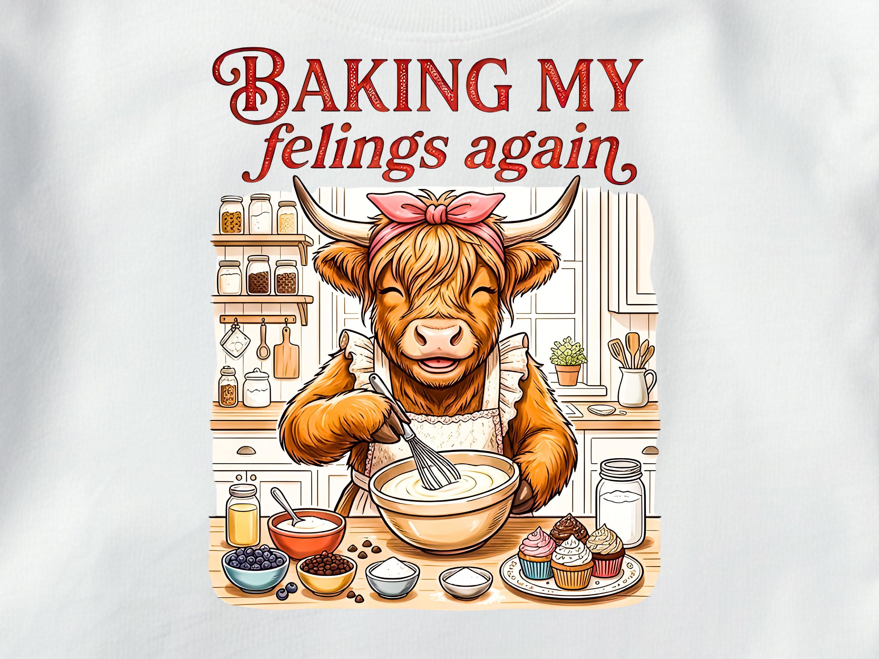 Baking My Feelings Again PNG, Funny Cow Baking Design, Highland Cow ...