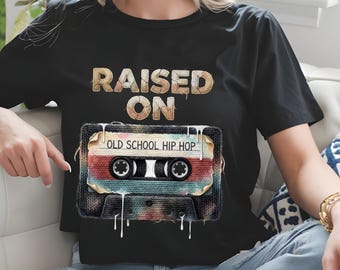 Raised On Old School Hip Hop PNG, Retro Cassette Tape Sublimation Design, 80s 90s Rap Graphic, Vintage Music PNG Download, Retro Streetwear