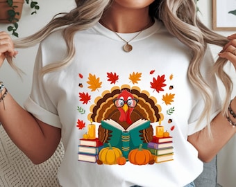 Turkey Reading Books Fall Season Thanksgiving Teacher Book SVG PNG  Cute Fall Book Lover Clipart | Autumn School Sublimation File for Cricut