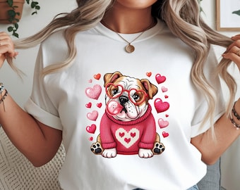 Valentins-Bulldogge (PNG), Niedliches Bulldoggen-Valentinsdesign, Liebeshund (SVG), Valentinswelpen-Grafik, Cricut-Schnittdatei, Sublimations-PNG, Digitaler Download