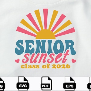 Senior Sunset Class of 2026 PNG, Graduation PNG, Senior 2026 Sublimation Design, Retro Graduation Shirt Design, High School Senior Clipart