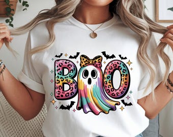Rainbow Leopard BOO Ghost svg png eps pdf dxf | Cute Colorful Halloween Ghost Digital Design | Spooky Fun Clipart for Cricut & Silhouette