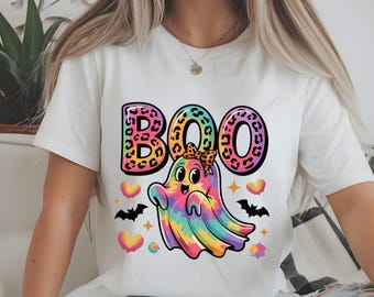 Rainbow Leopard BOO Ghost svg png eps pdf dxf | Cute Colorful Halloween Ghost Digital Design | Spooky Fun Clipart for Cricut & Silhouette