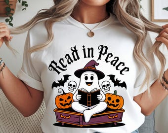 Read in Peace Ghost SVG | Cute Halloween Reading PNG | Book Lover Ghost Clipart | Spooky Librarian Teacher Fall Design | Digital Download