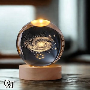 Crystal Galaxy Night Light | 3D Planet Lamp | Milky Way Moon Solar System Saturn | USB Globe Light | Wooden Base | Space Gift | Home Décor