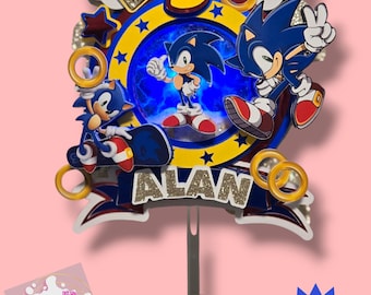 Sonic Cake Topper with LED Lights/ Cake Topper/ Birthday/ Decoration Party Gamer/ Sonic Party Cake Topper/ The Fastest Eriso/ Boy