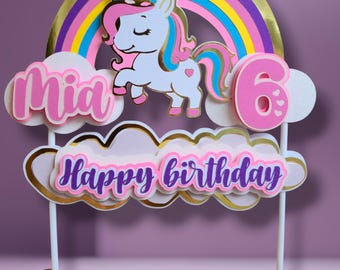 Unicorn Cake Topper, Unicorn Cake Topper, Rainbow, Children&#39;s Cake Decoration - Rainbow, Girl&#39;s, Birthday - Pink