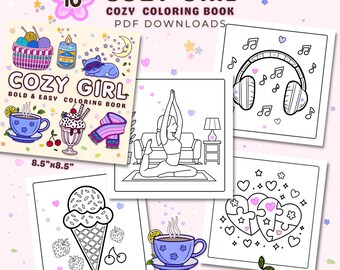Desenhos para colorir de uma garota aconchegante | Conjunto Três, 10 páginas | Download instantâneo em PDF | Desenhos fofos para colorir