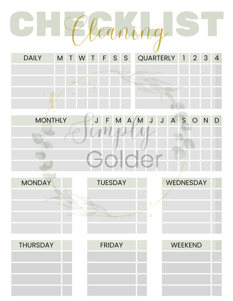 Cleaning Checklist Template | Daily, Monthly, Quarterly Cleaning ...