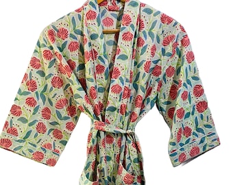Organic Cotton Wrap Robe, Boho Style Lightweight Lounge Wear