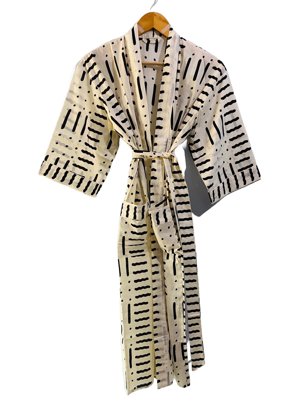 Mudcloth Print Cotton Wrap Robe, Handmade Boho Lounge Robe - Etsy