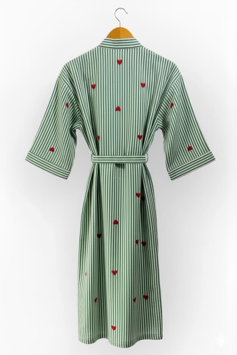 Striped Cotton Wrap Robe Hearts, Lightweight Loungewear - Etsy