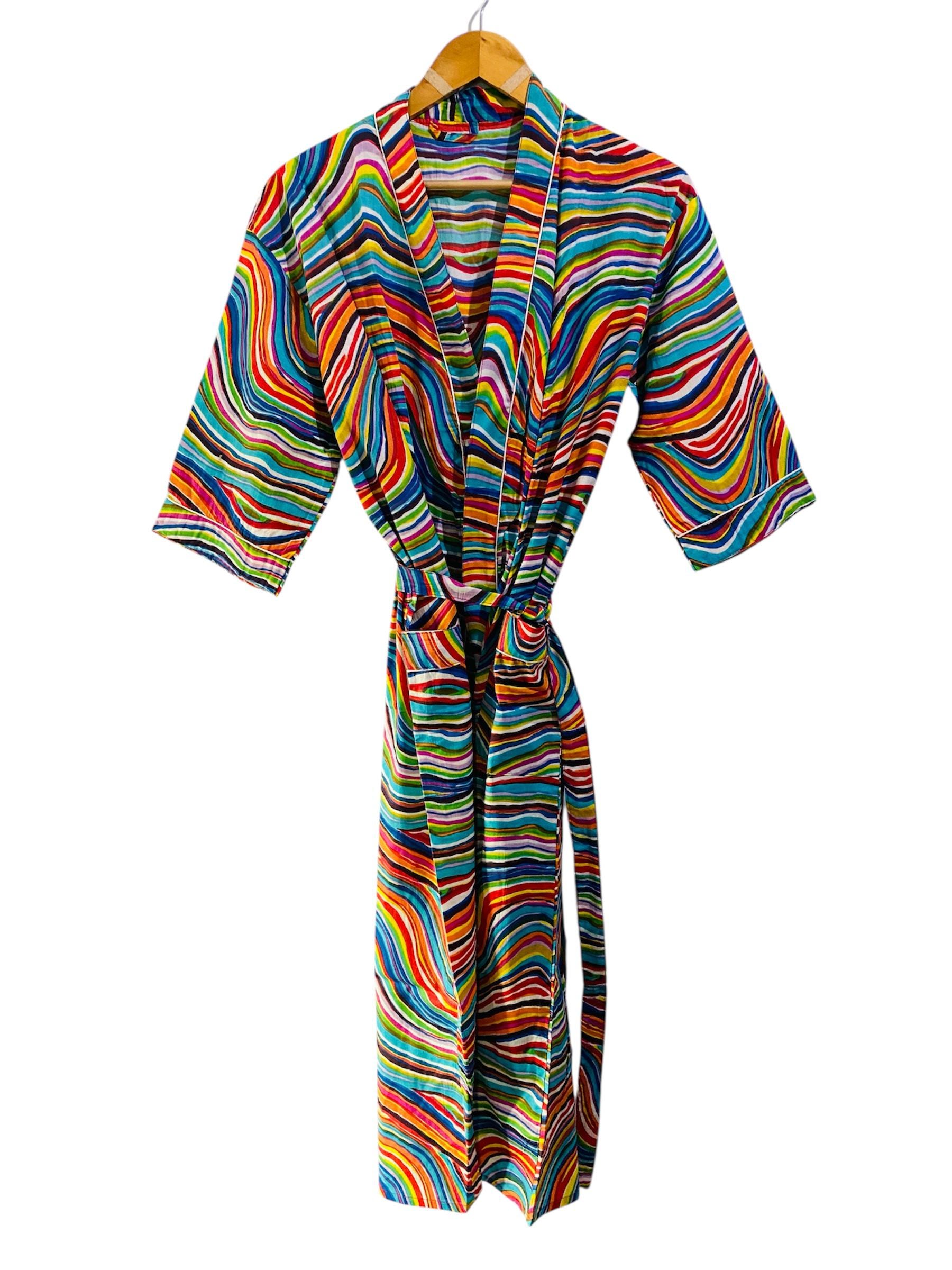 Rainbow Rbe Rainbow Stripe Cotton Wrap Robe, Relaxed Fit Loungewear - Etsy