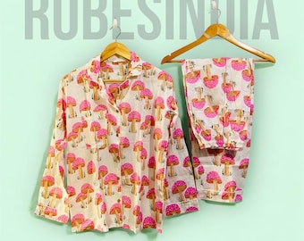 Mushroom Pajama Set: Cotton Cottagecore Sleepwear