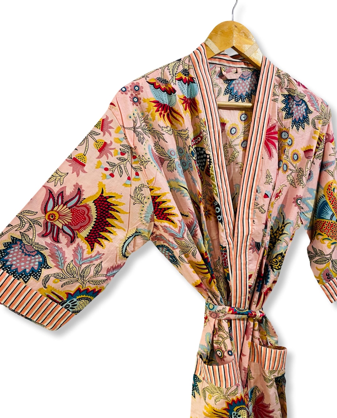 Cute Patterned Robe Floral Cotton Wrap Robe, Lightweight Block Print Dressing Gown - Etsy