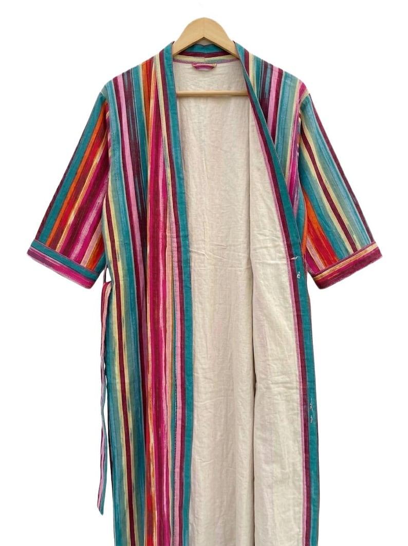 Colourful Robe Colorful Striped Cotton Kimono Robe, Boho Lightweight Lounge Bathrobe ...