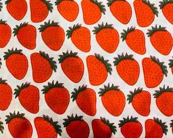 Strawberry Print Cotton Fabric – Cottagecore Summer Sewing Material, By The Yard