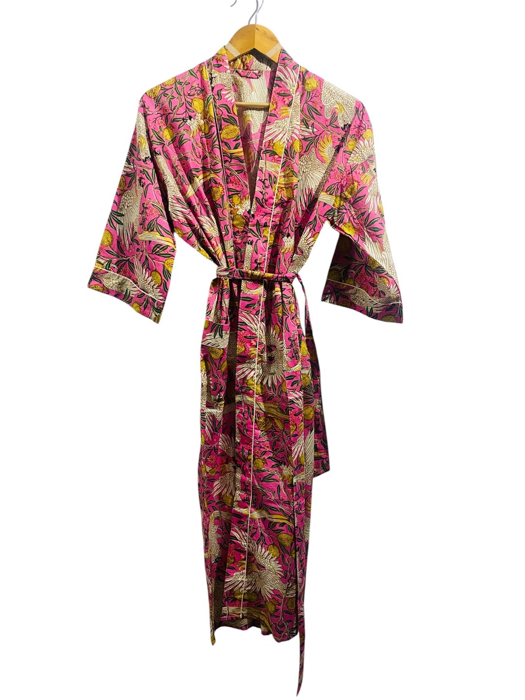 Tropical Inspired Pink Cotton Wrap Robe, Boho Loungewear - Etsy