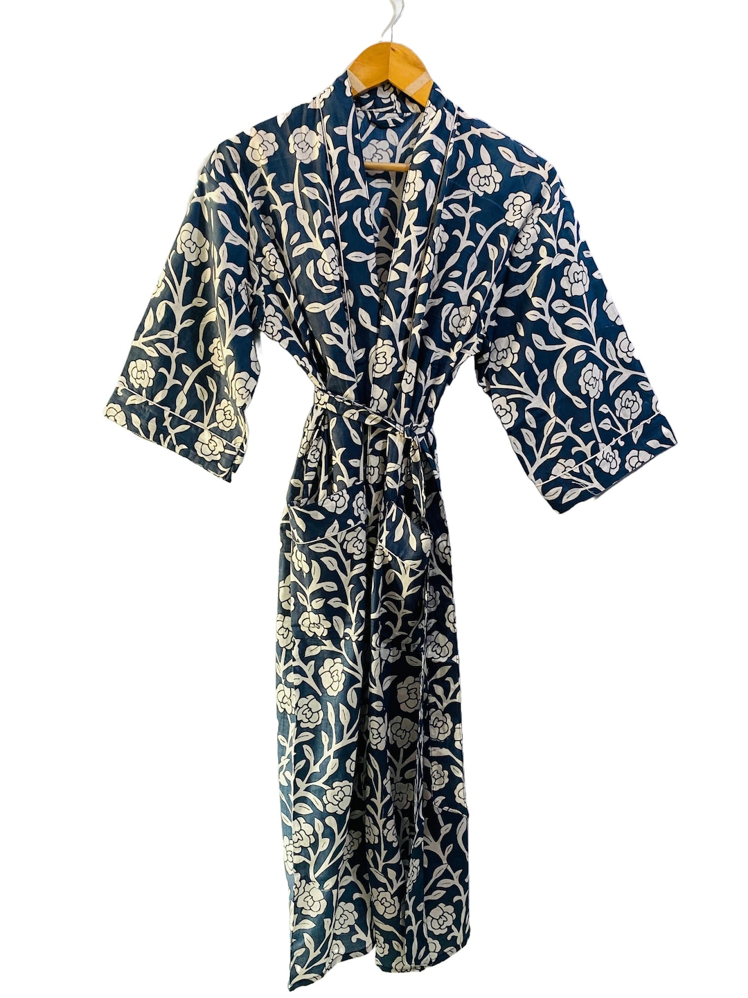 Block Print Robe Handmade Floral Block Print Cotton Wrap Robe, Lightweight Loungewear - Etsy