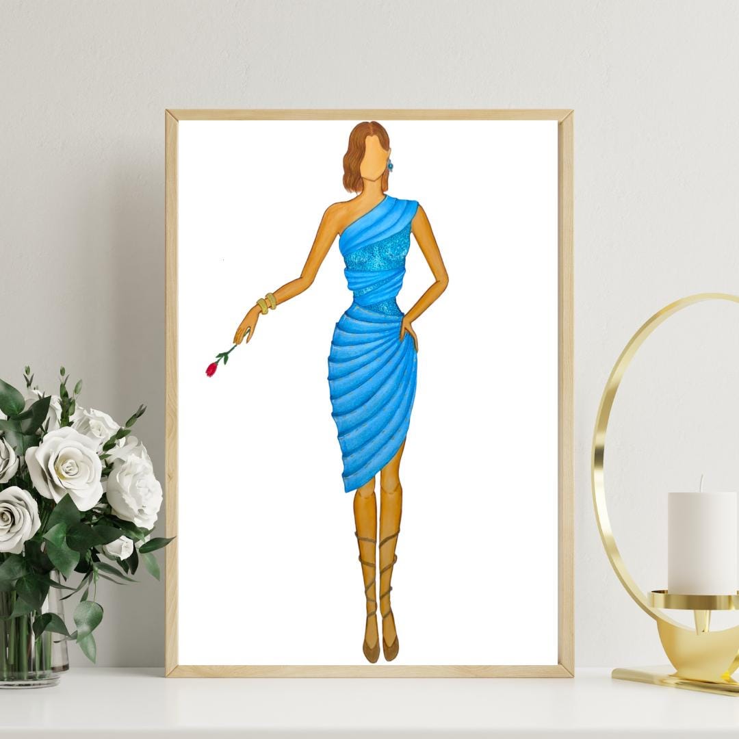 One Shoulder Blue Dress