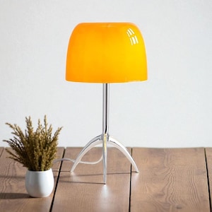 Orange Mushroom Lamp | Mid Century Modern Glass Table Lamp, Dimmable Retro LED Bedside Light, Vintage Bedroom Decor