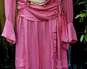 Lovely Authentic Antique Edwardian Pink Silk & Lace Day Dress