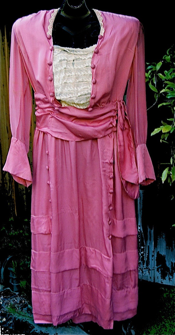 Lovely Authentic Antique Edwardian Pink Silk & Lace Day Dress | Etsy