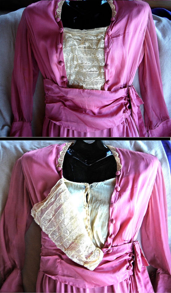 Lovely Authentic Antique Edwardian Pink Silk & La… - image 3