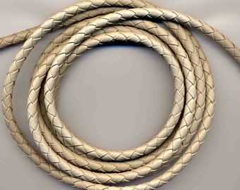 6 mm Light-Taupe Round Braided Bolo Faux Leather Cord, QUANTITY DISCOUNTS; 4yds, 6yds