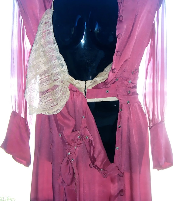 Lovely Authentic Antique Edwardian Pink Silk & La… - image 4